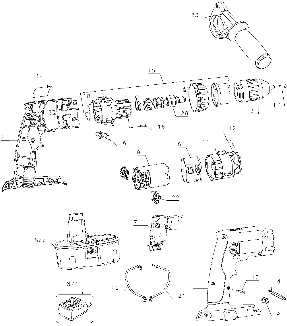 Exploded Diagram A Diagram and Parts List for DW989K2HG Type 1 DeWALT Hammer Drill