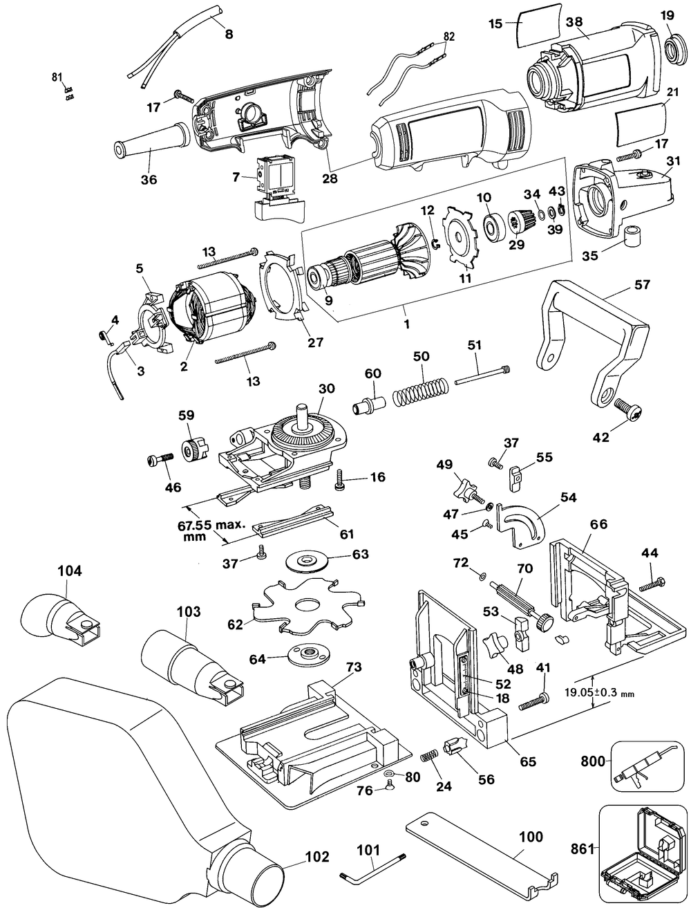 Section 1 Diagram and Parts List for DW682KR Type 4 DeWALT Router