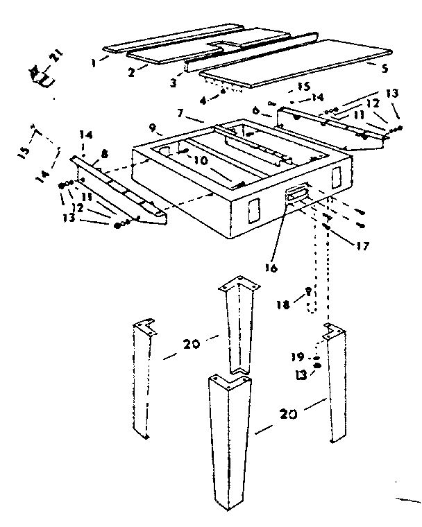 Table And Frame Diagram and Parts List for 3436  DeWALT Chop Saw