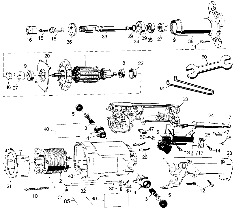 Default Diagram and Parts List for DW888-AR Type 3 DeWALT Grinder