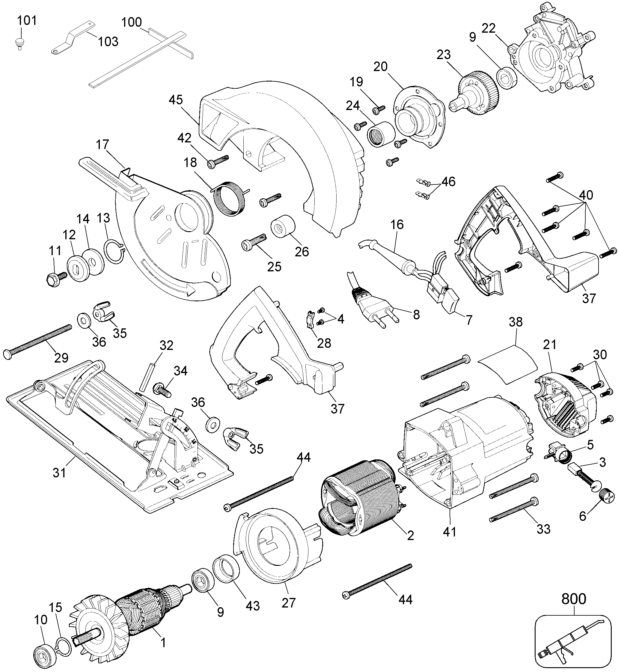 Page A Diagram and Parts List for DW352-B3 1 DeWALT Circular Saw