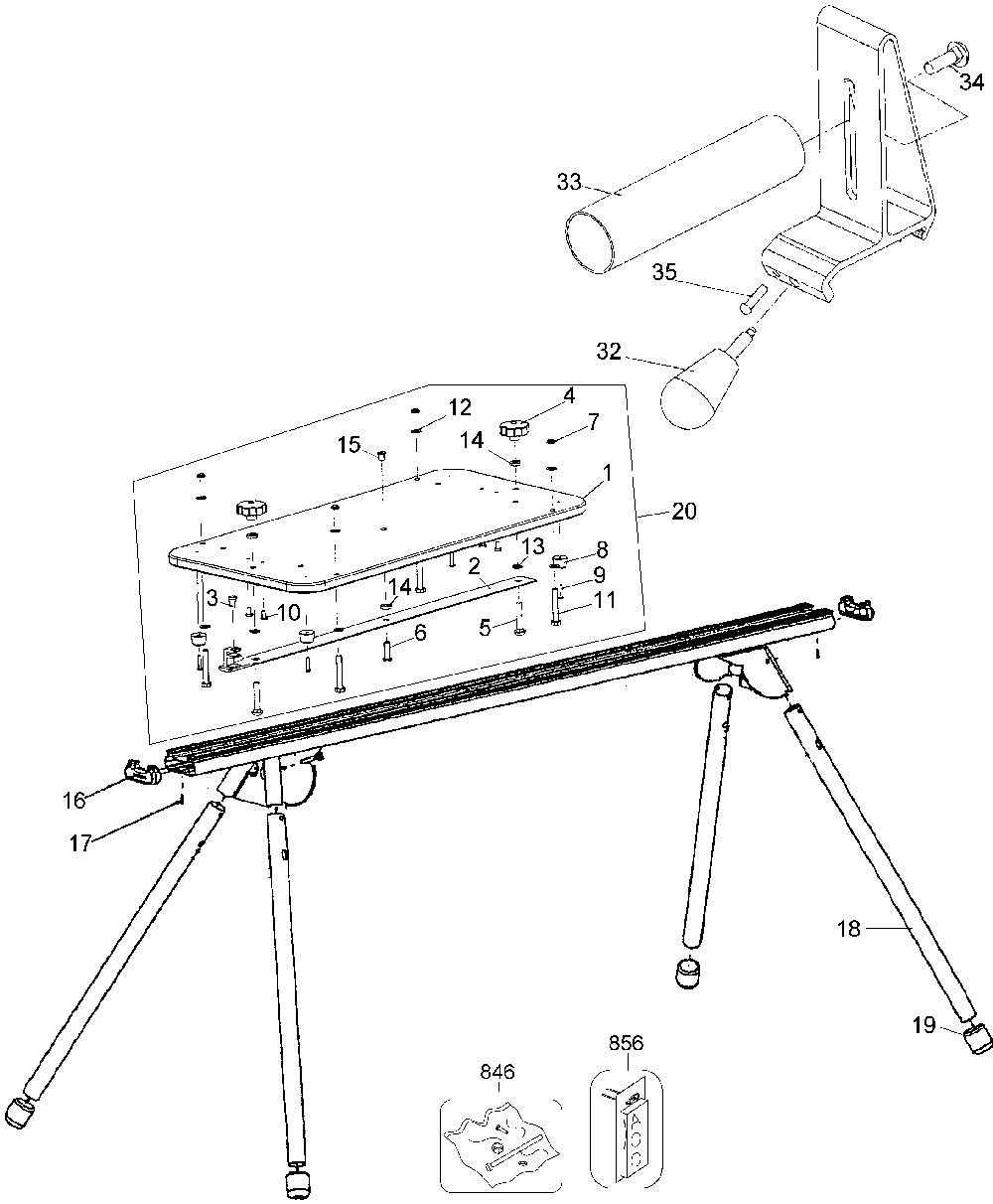 Exploded Diagram A Diagram and Parts List for DE730 Type 1 DeWALT Miter Saw