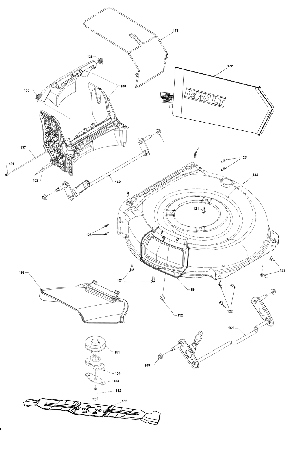 Exploded Diagram E Diagram and Parts List for DCMWSP244U2 Type 1 DeWALT Lawn Mower