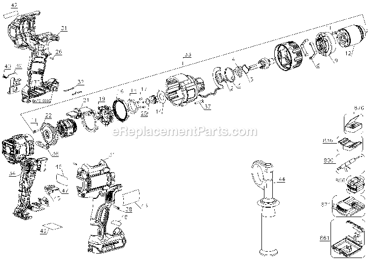 Page A Diagram and Parts List for DCD996B Type 2 DeWALT Cordless Drill
