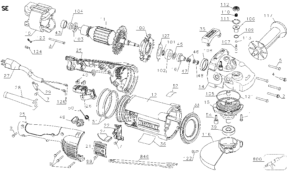 Page A Diagram and Parts List for D28499X Type 3 DeWALT Angle Grinder