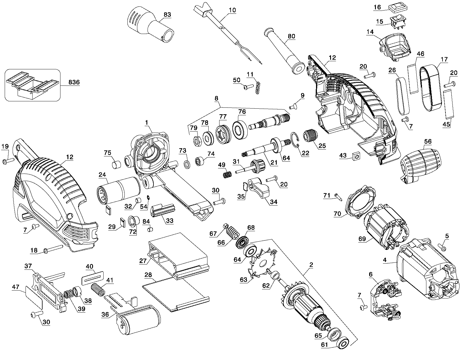 Default Diagram and Parts List for D26480-AR Type 1 DeWALT Sander Polisher