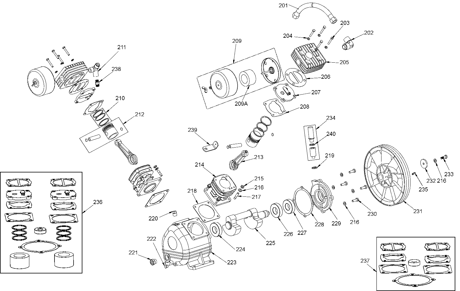 PUMP 040-0386 (V-TWIN) PLASTIC AIR FILTER HSG Diagram and Parts List for DXCMLA1682066 Type 0 DeWALT Compressor