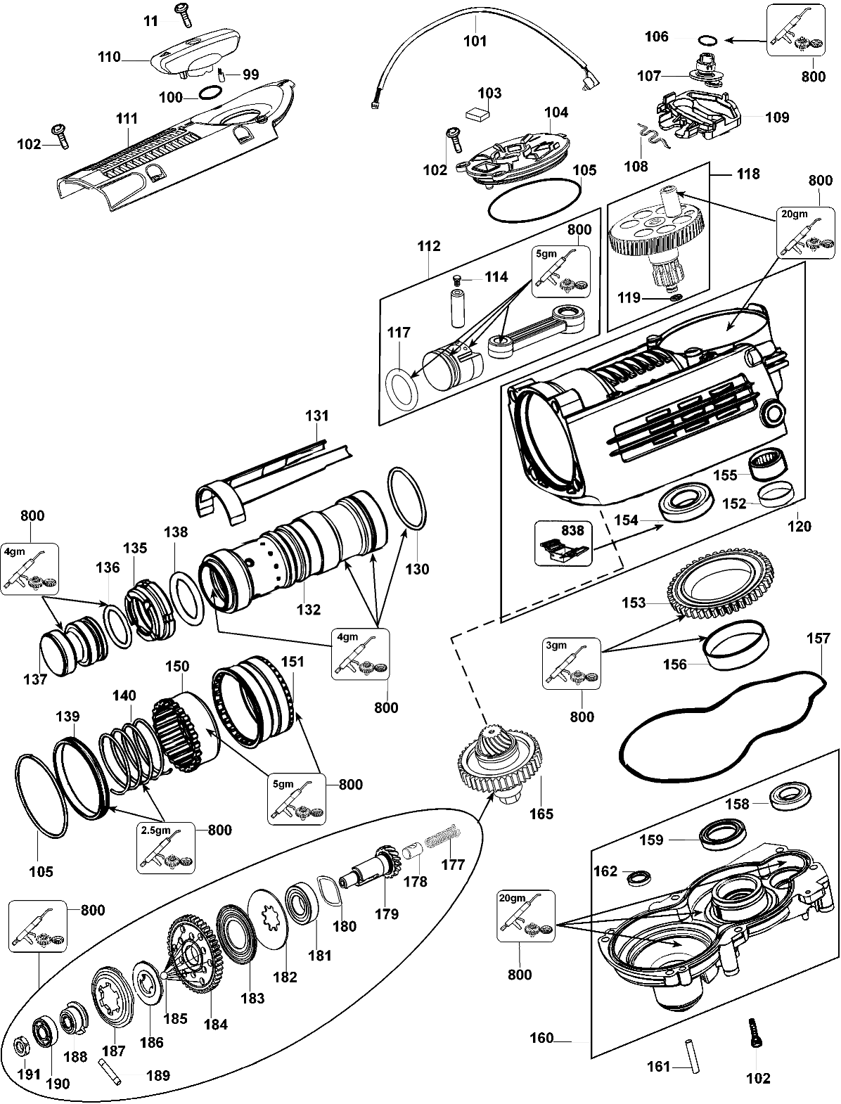 Default 2 Diagram and Parts List for D25730K Type 1 DeWALT Electric Drill