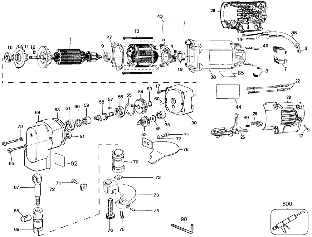 Page A Diagram and Parts List for DW893 Type 3 DeWALT Nibbler & Shears