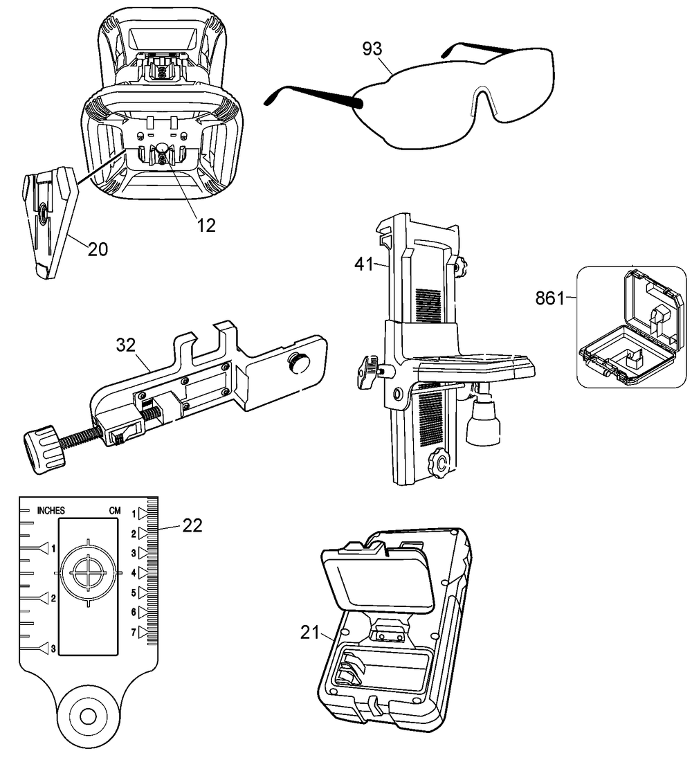 Exploded Diagram B Diagram and Parts List for DW074LRB Type 2 DeWALT Laser Level