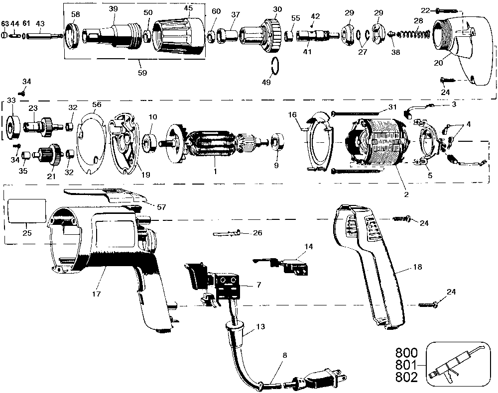Exploded Diagram A Diagram and Parts List for D270-04 Type 1 DeWALT Electric Drill