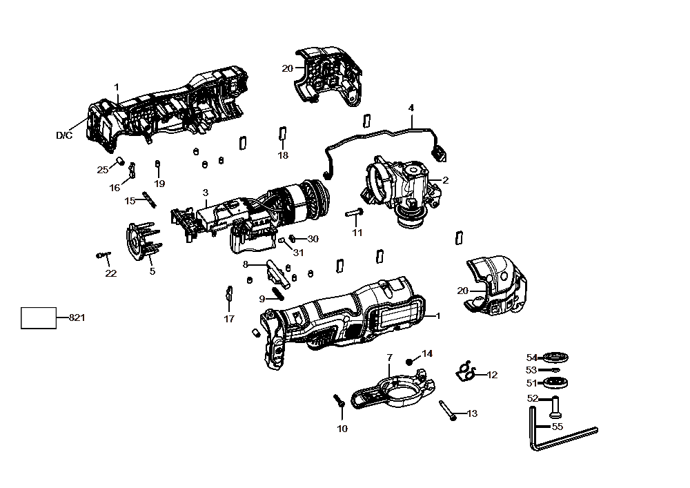 Exploded Diagram A Diagram and Parts List for DCS353B Type 1 DeWALT Saw