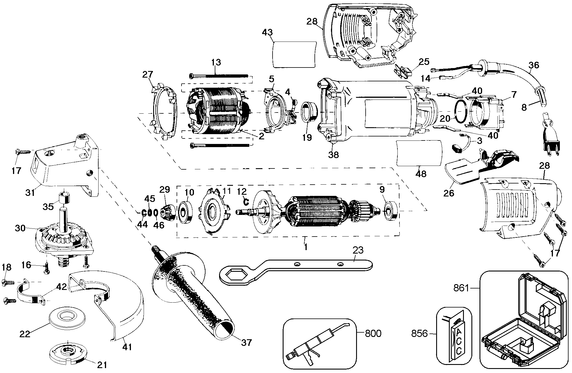 Page A Diagram and Parts List for DW402K 4 DeWALT Grinder