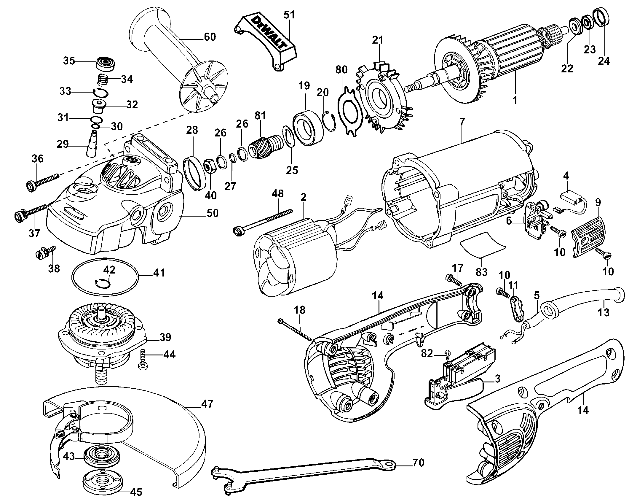 Page A Diagram and Parts List for D28496MBR 1 DeWALT Grinder