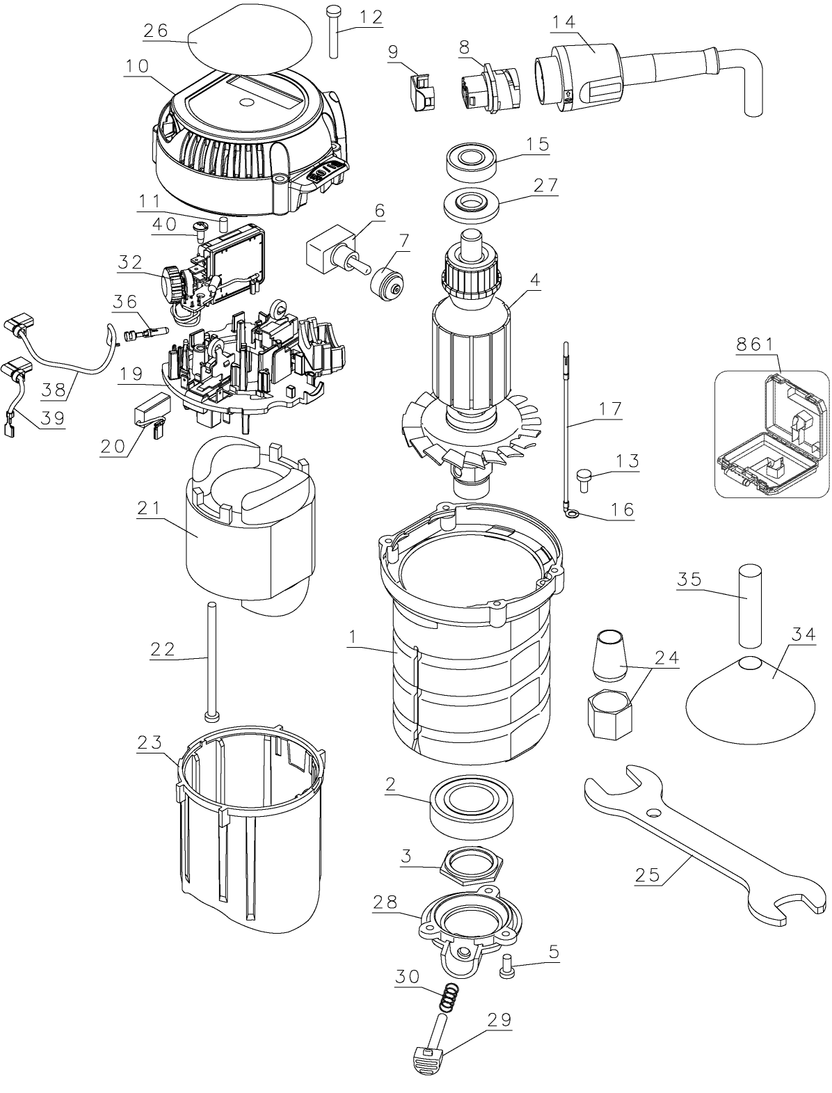 Default Diagram and Parts List for DW618PK Type 2 DeWALT Router