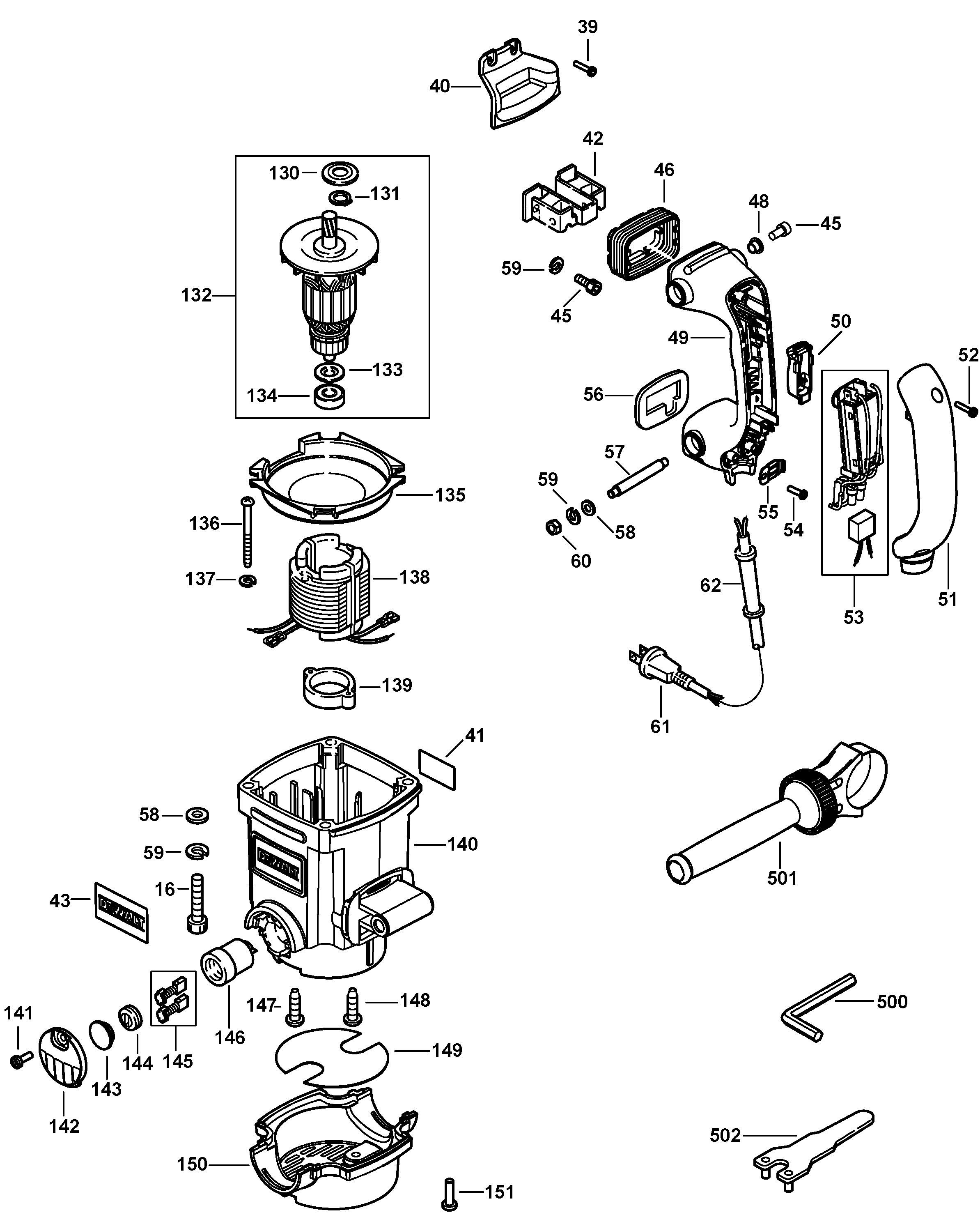 MOTOR Diagram and Parts List for D25580K-B2 Type 1 DeWALT Hammer