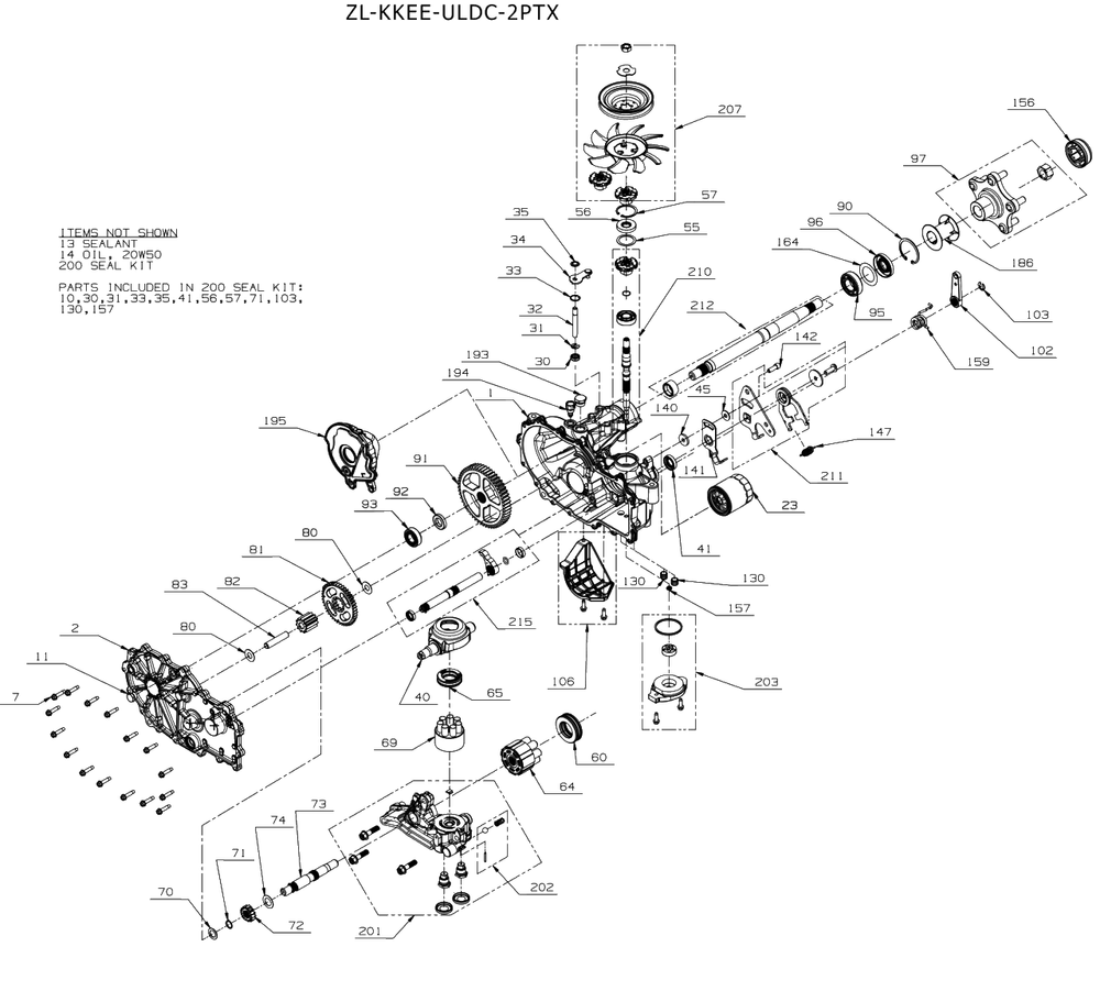 Transmission (Lh) Diagram and Parts List for DXGZ148P (47AHBCA6038)(2022) DeWALT Lawn Tractor