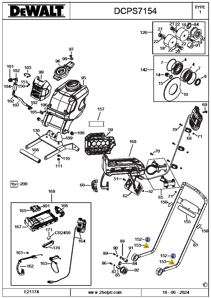 Section 2 Diagram and Parts List for DCPS7154AG2 Type 1 DeWALT Lawn Tractor Accessories