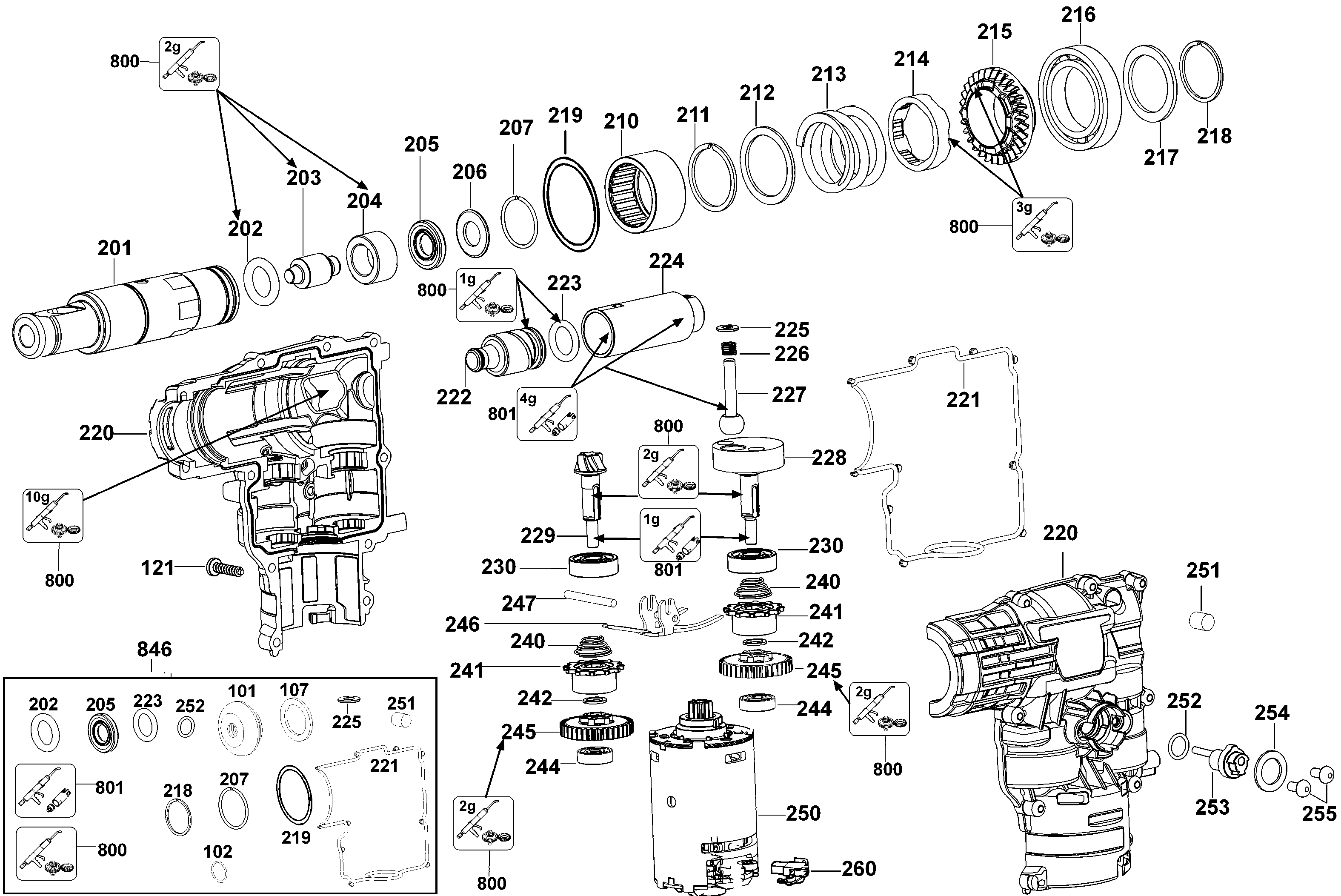 Page A Diagram and Parts List for DC233KL 1 DeWALT Hammer