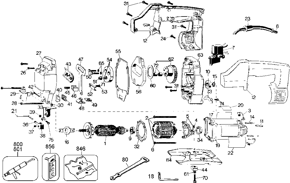 Exploded Diagram A Diagram and Parts List for D313-04 Type 1 DeWALT Jig Saw