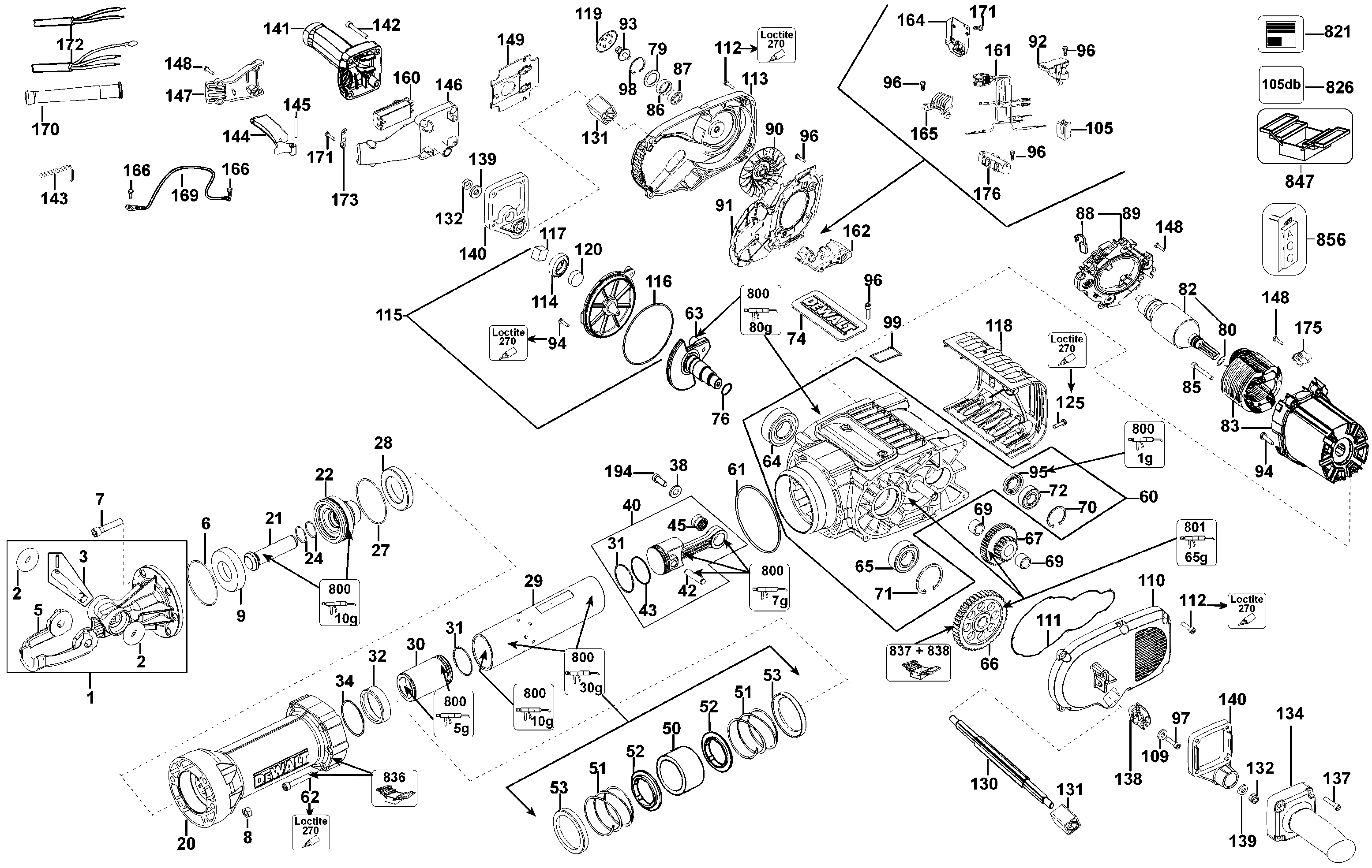 Page A Diagram and Parts List for D25980KB 2 DeWALT Hammer