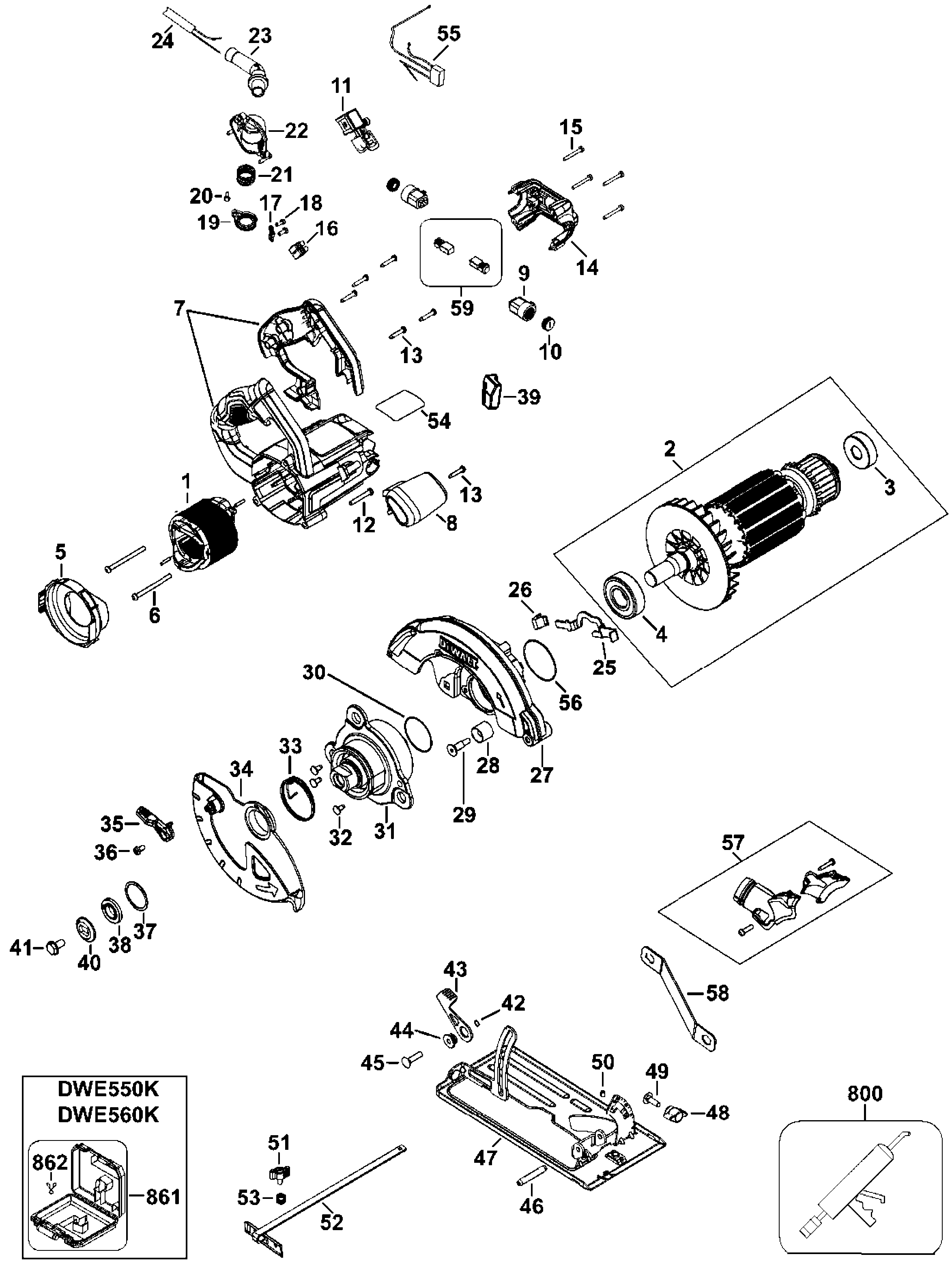 Page A Diagram and Parts List for DWE560-AR 11 DeWALT Circular Saw
