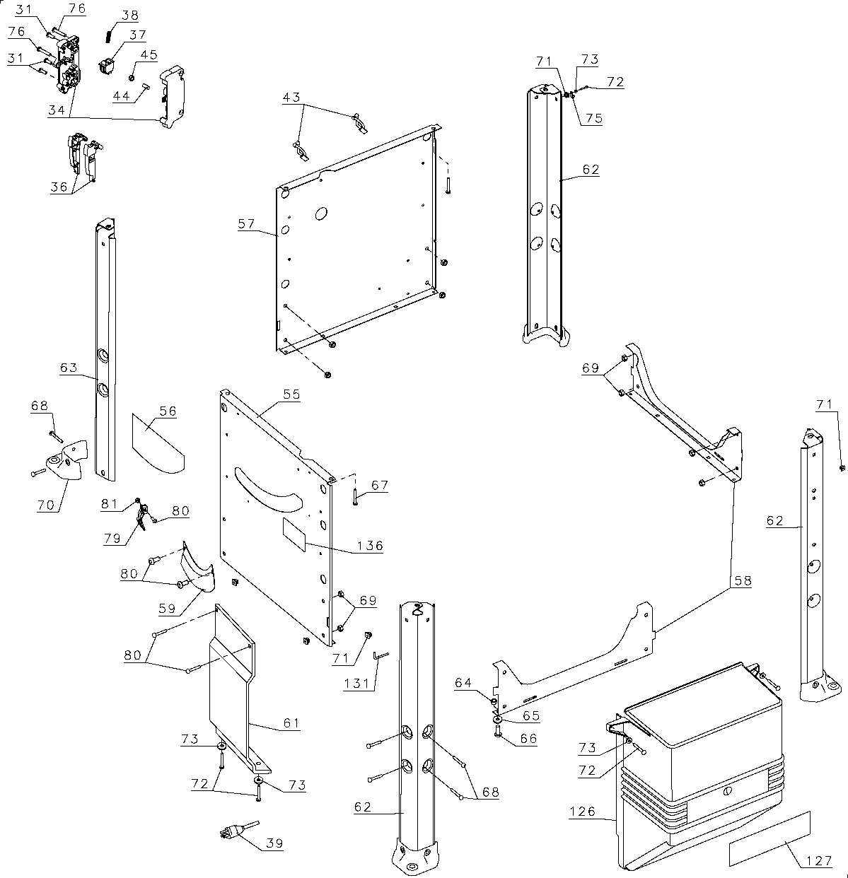 Motor Housing Diagram and Parts List for DW746XS Type 1 DeWALT Table Saw