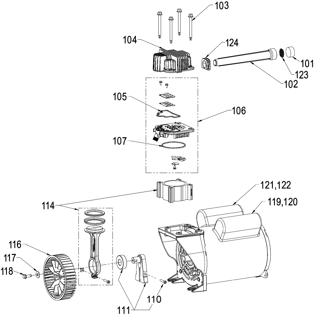 PUMP - 040-0468 Diagram and Parts List for DXCMLA1983012 Type 0 DeWALT Compressor