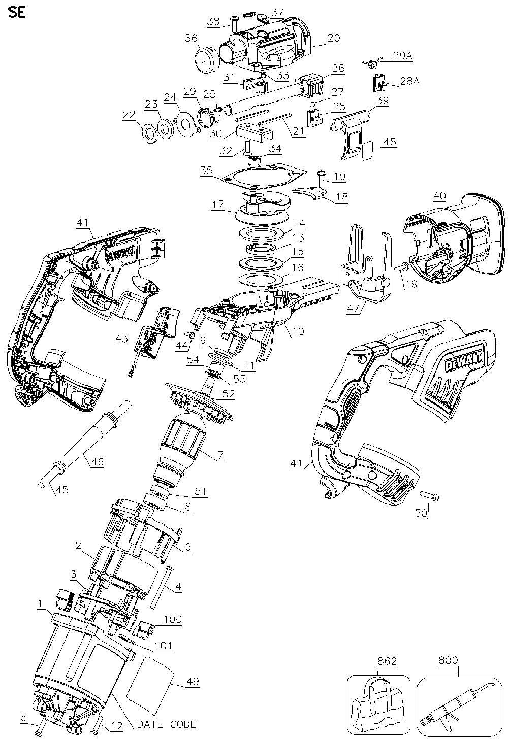 Page A Diagram and Parts List for DWE357 Type 2 DeWALT Reciprocating Saw