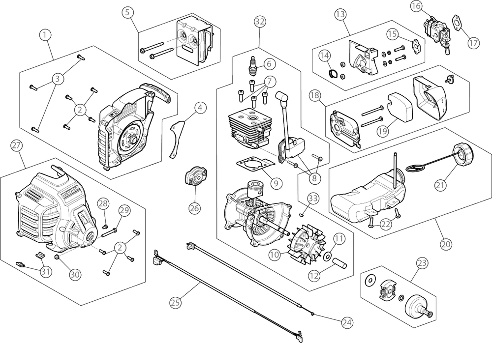 Engine Assembly Diagram and Parts List for DXGST227SS 41DD27SC939 DeWALT Trimmer