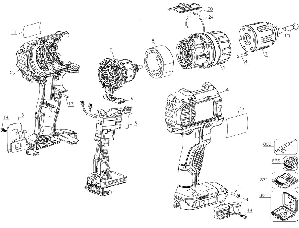 Page A Diagram and Parts List for DCD785C2-BR Type 2 DeWALT Cordless Drill
