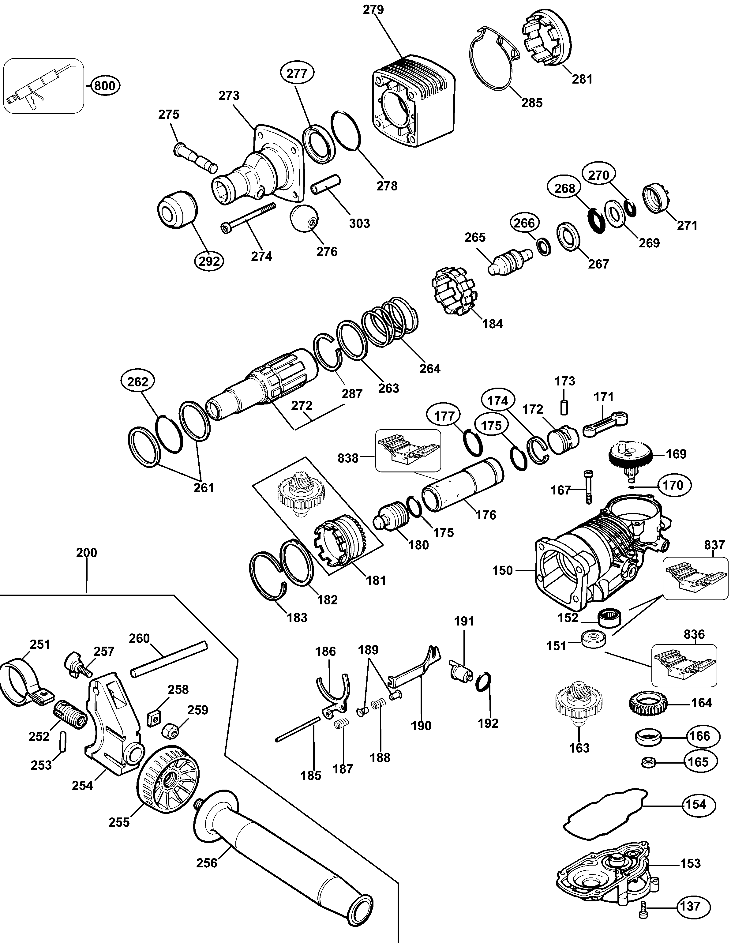 Page A Diagram and Parts List for D25551K 3 DeWALT Hammer