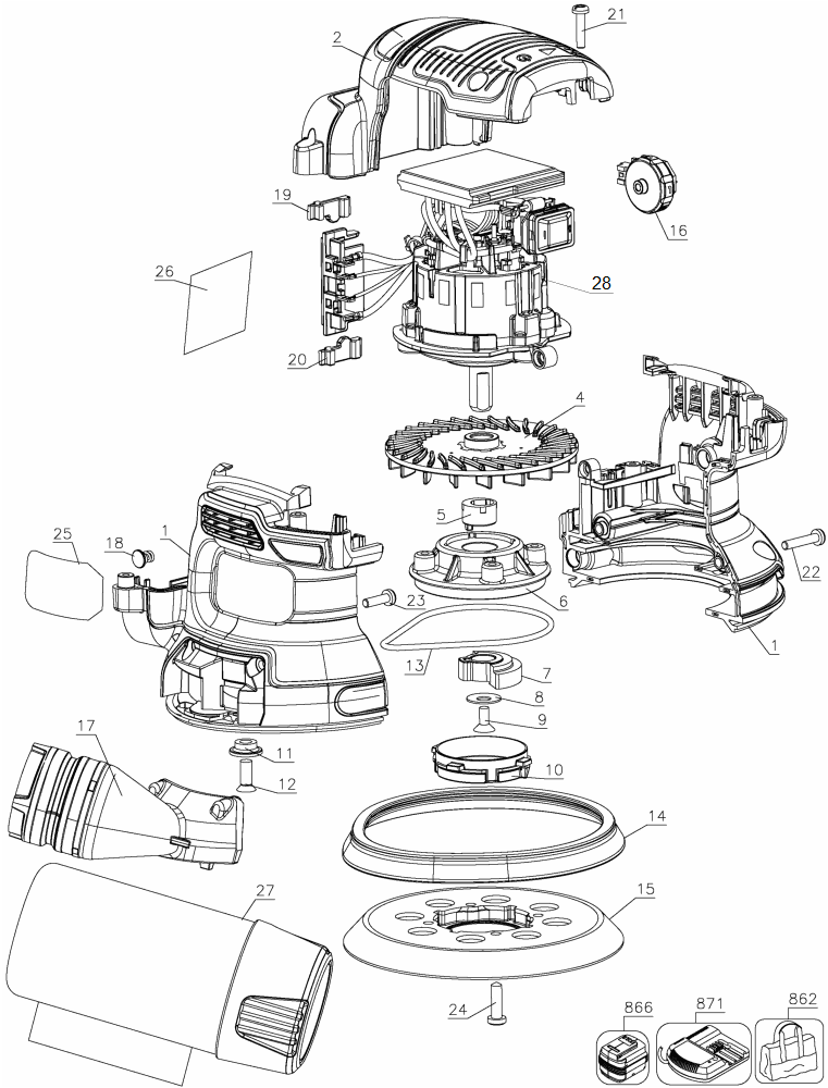 Diagram Diagram and Parts List for DCW210BR Type 2 DeWALT Orbital or Palm Sander