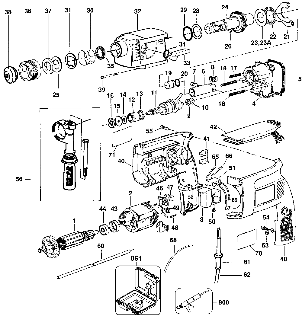 Exploded Diagram A Diagram and Parts List for D523K-04 Type 100 DeWALT Hammer Drill