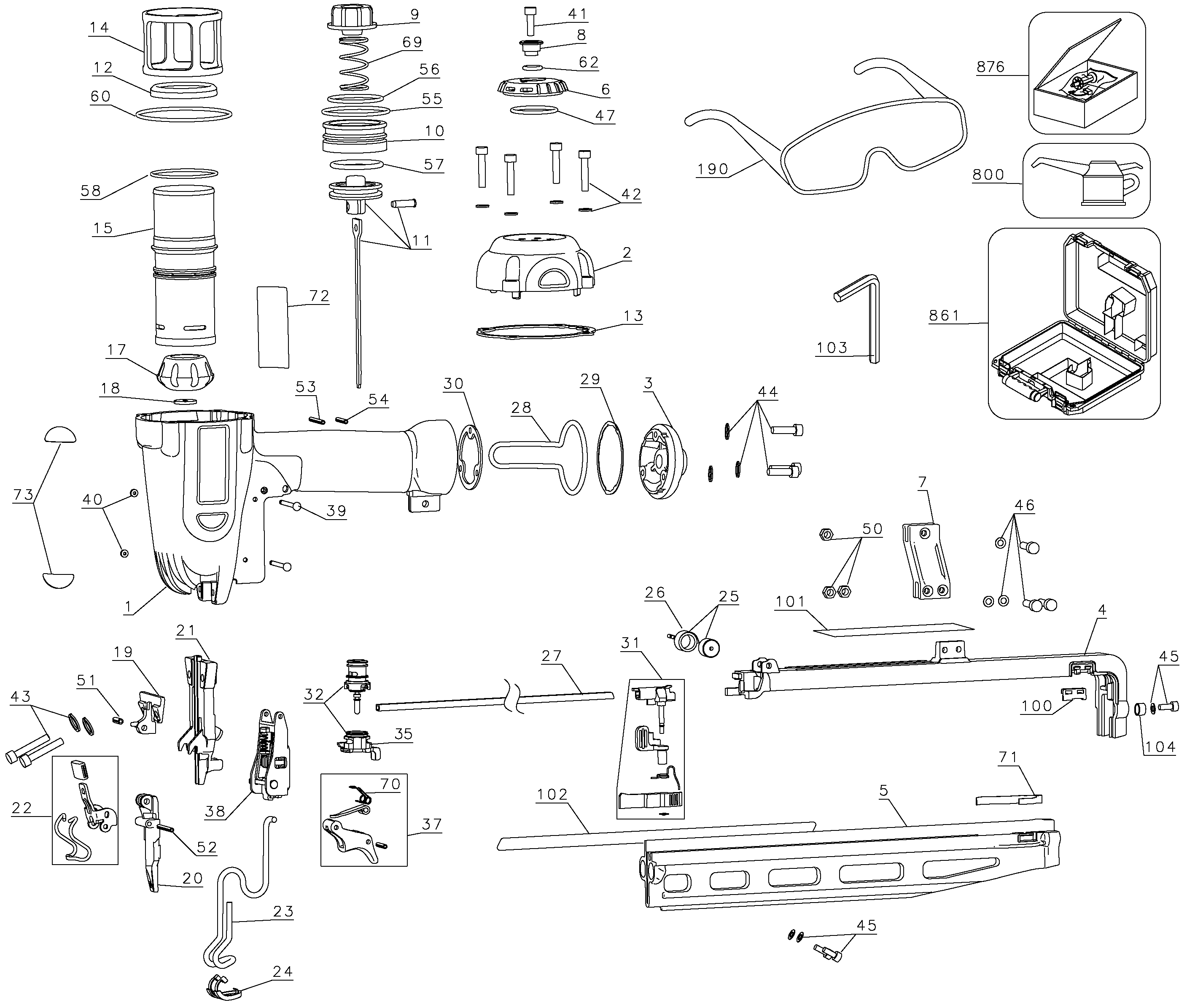 Page A Diagram and Parts List for D51256K 3 DeWALT Nailer