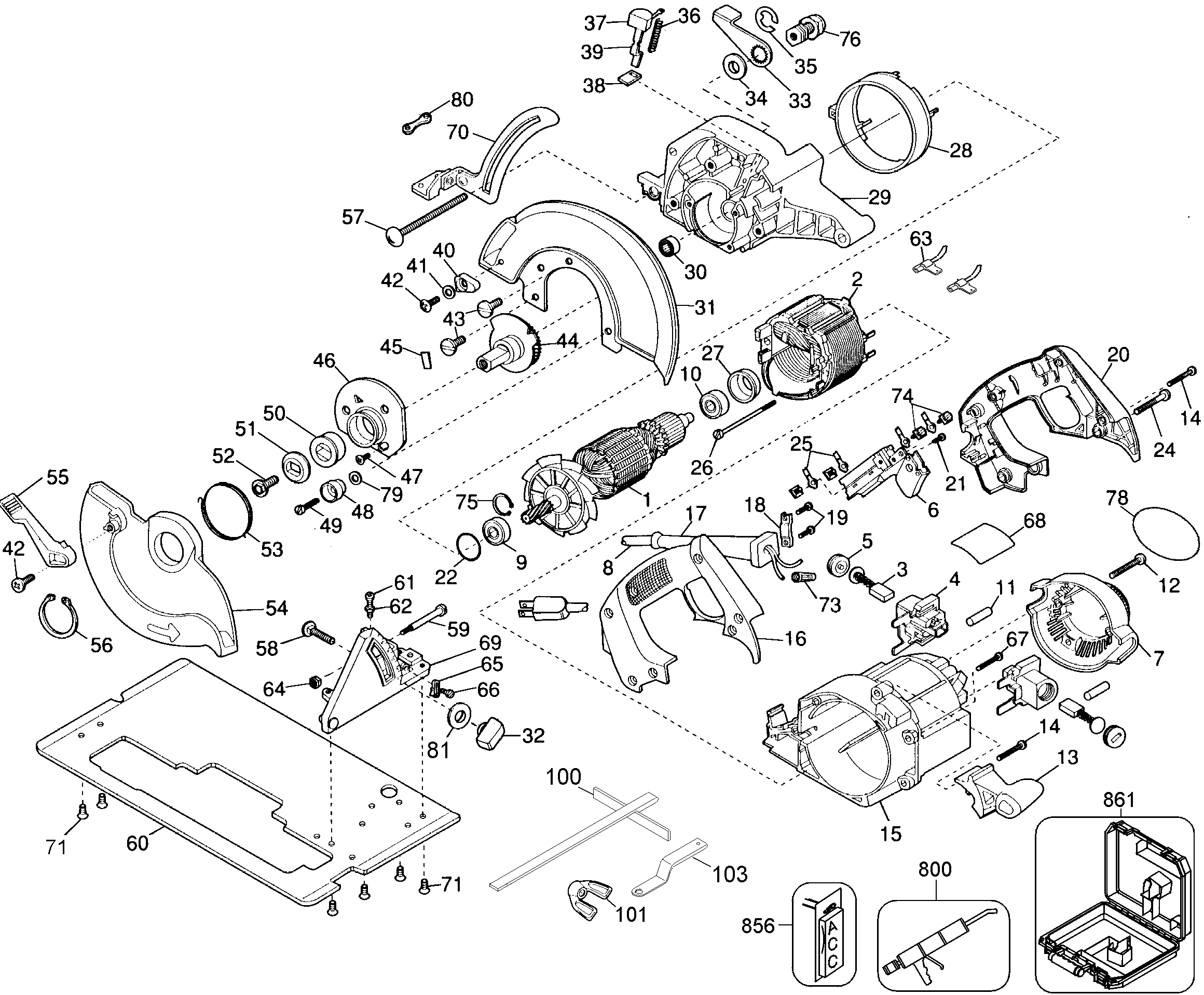 Page A Diagram and Parts List for DW359K 3 DeWALT Circular Saw