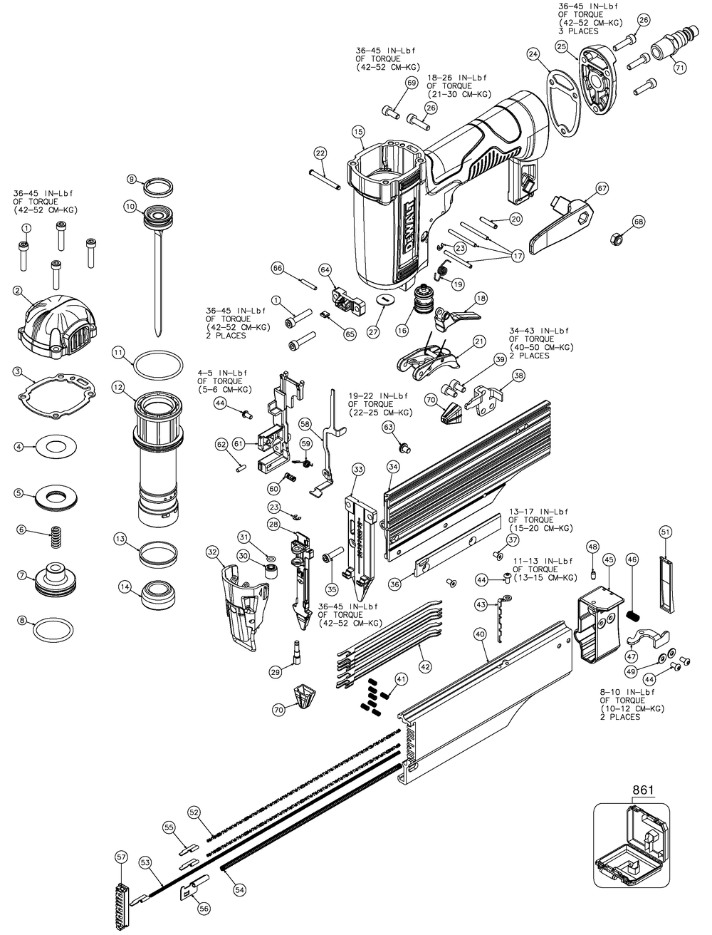 Diagram Diagram and Parts List for DWFP2350KR Type 0 DeWALT Nailer