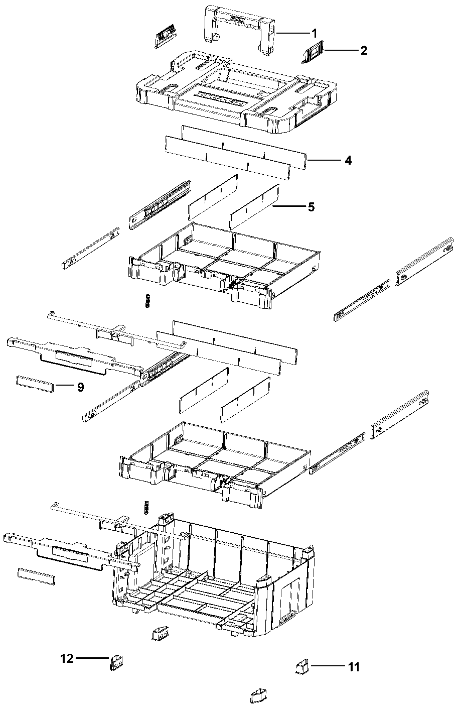 Default Diagram and Parts List for DWST17804 Type 0 DeWALT Tool Stand & Cart