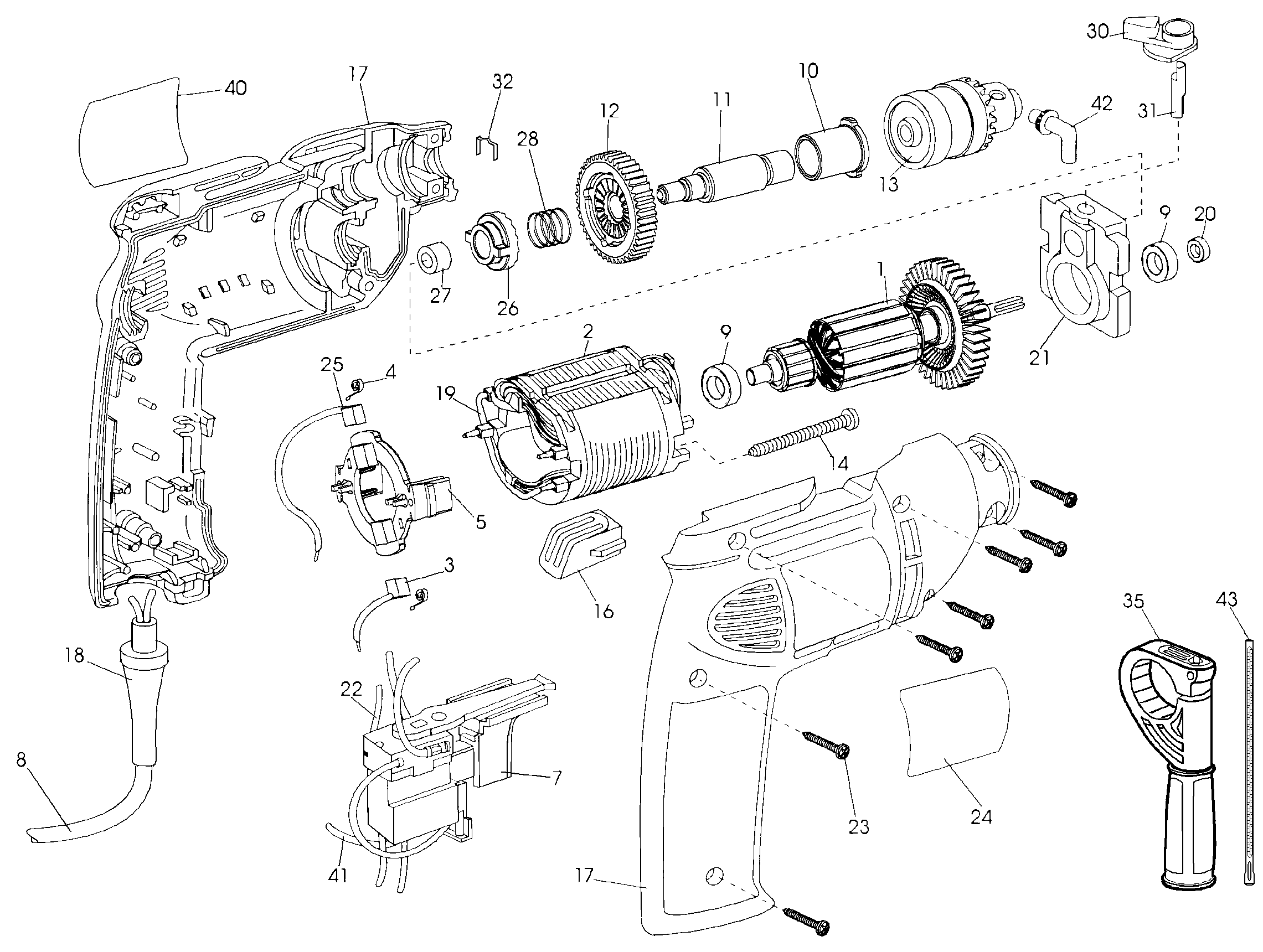 Page A Diagram and Parts List for DW502-AR 1 DeWALT Boring Machine