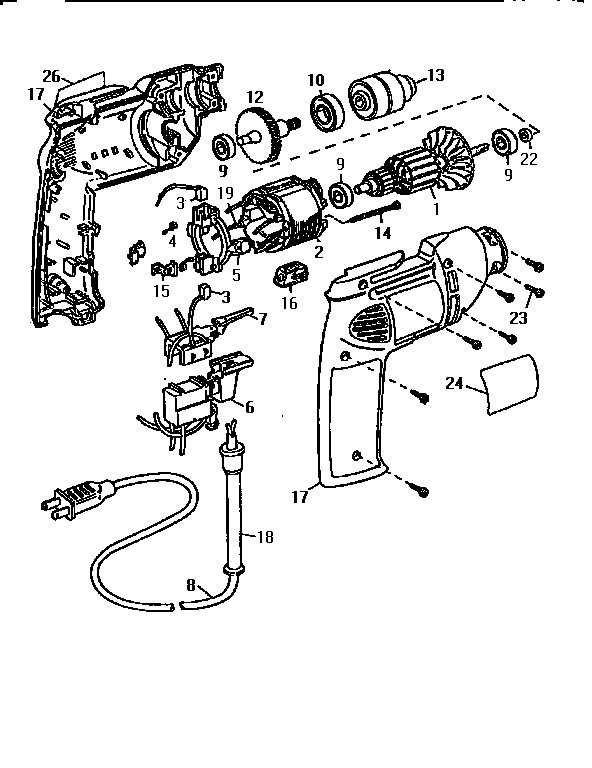 Unit Parts Diagram and Parts List for D106-04 Type 2 DeWALT Electric Drill