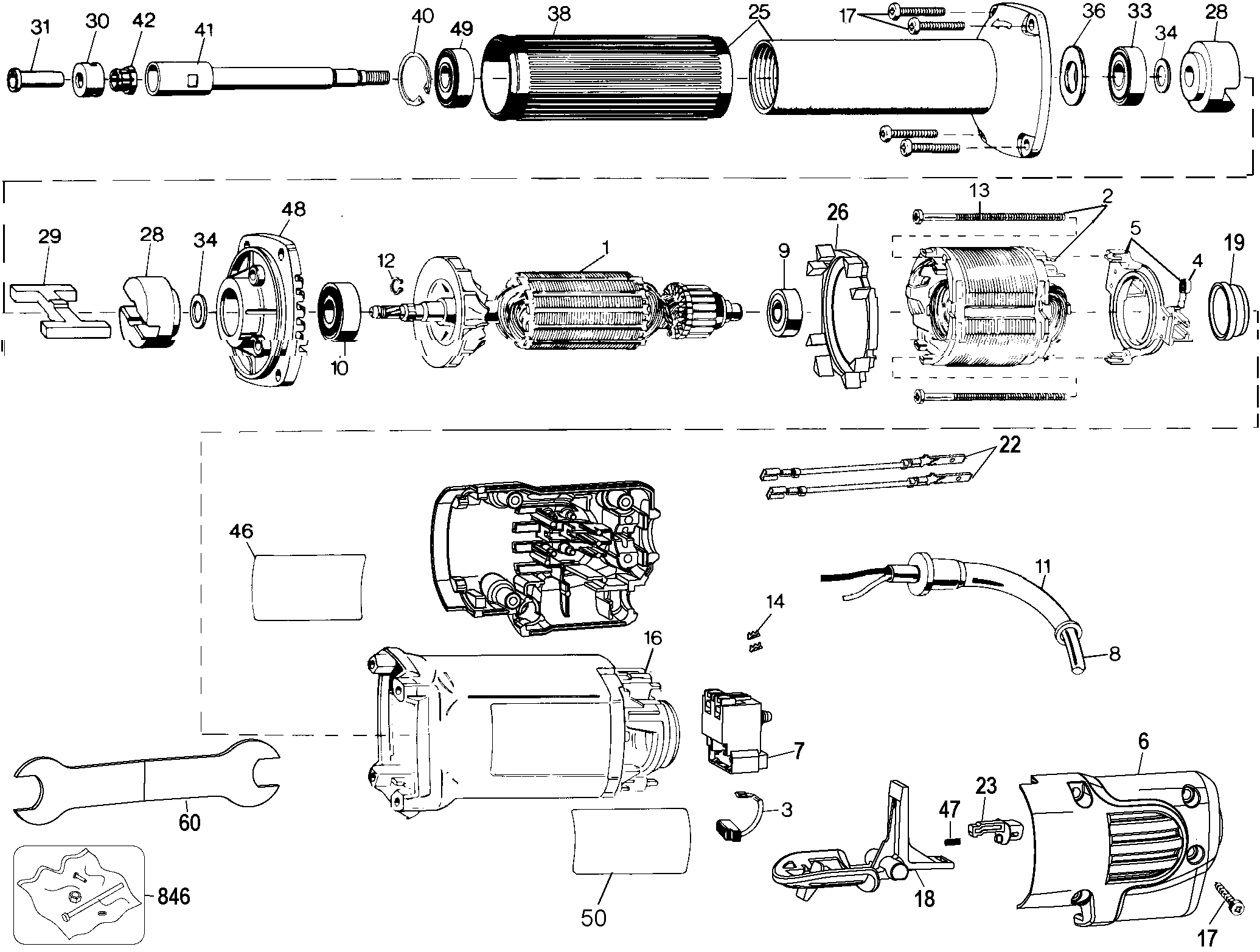 Page A Diagram and Parts List for DW887-B2 4 DeWALT Grinder