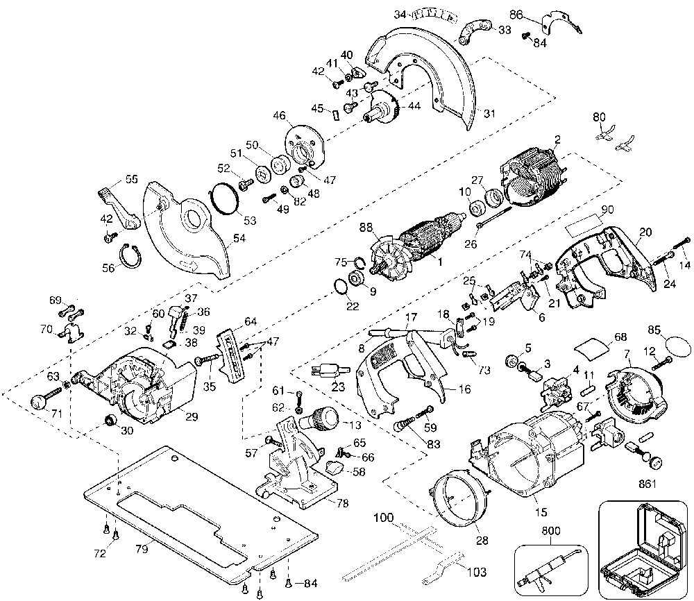 Exploded Diagram A Diagram and Parts List for D384-04 Type 1 DeWALT Circular Saw