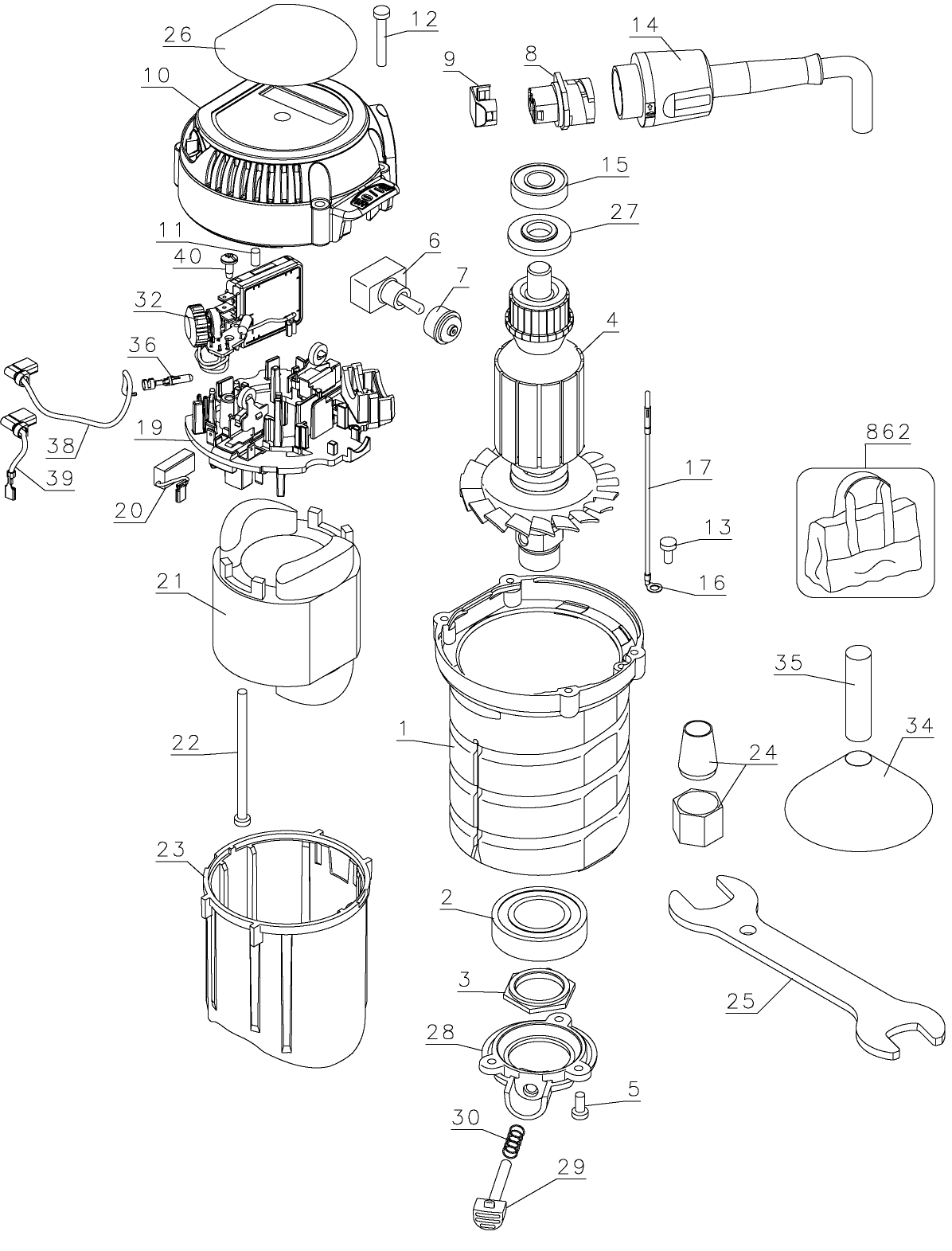 MOTOR Diagram and Parts List for DW618K Type 2 DeWALT Router