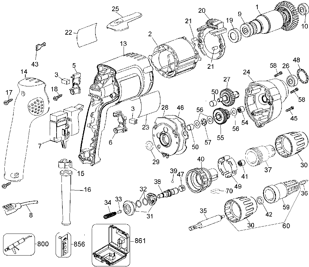 Page A Diagram and Parts List for DW260K Type 2 DeWALT Screwdriver