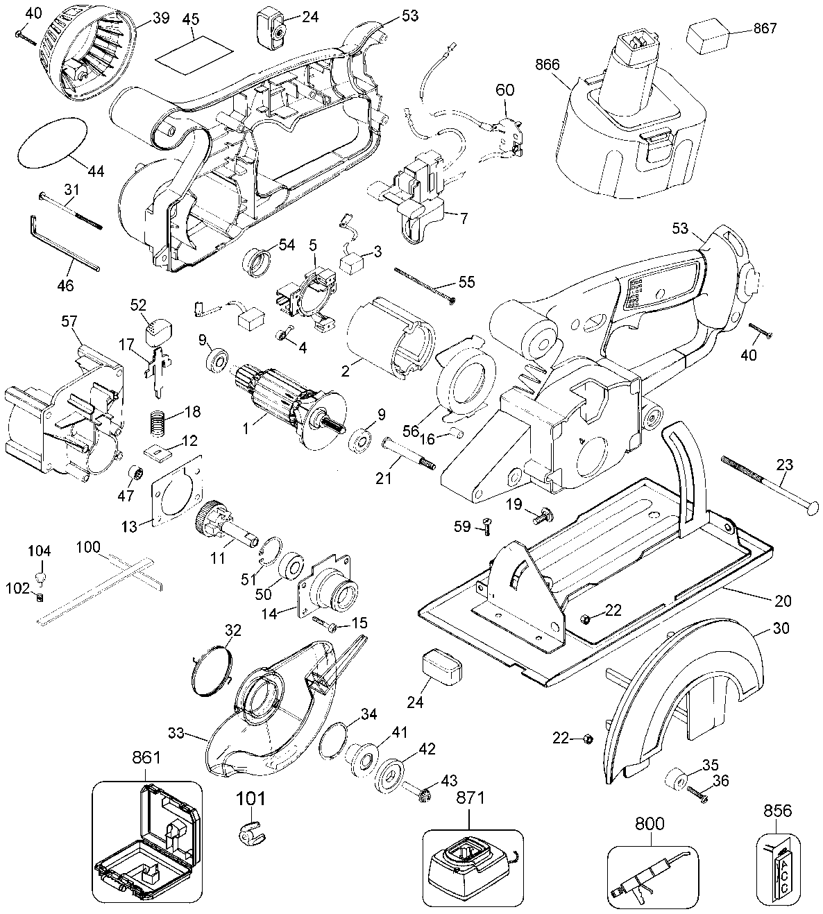 Default Diagram and Parts List for DW939K Type 1 DeWALT Circular Saw