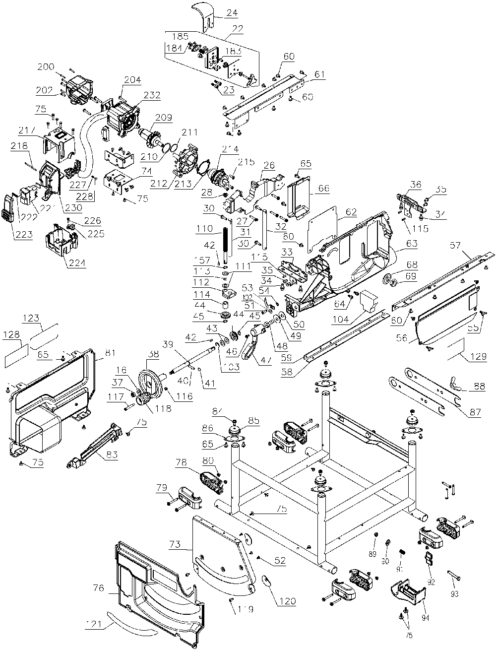 Exploded Diagram B Diagram and Parts List for DCS7485B Type 3 DeWALT Table Saw