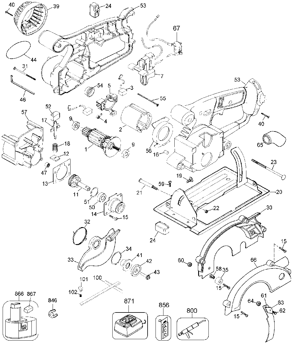 Exploded Diagram A Diagram and Parts List for DW936K2H Type 2 DeWALT Saw