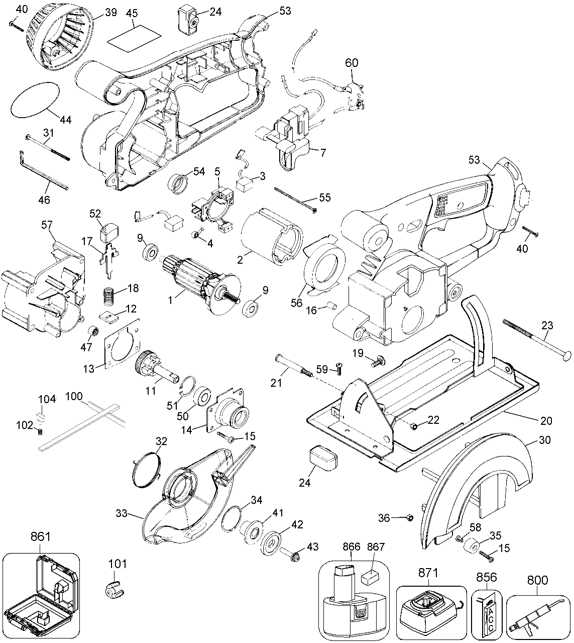 Default Diagram and Parts List for DW936K Type 2 DeWALT Circular Saw