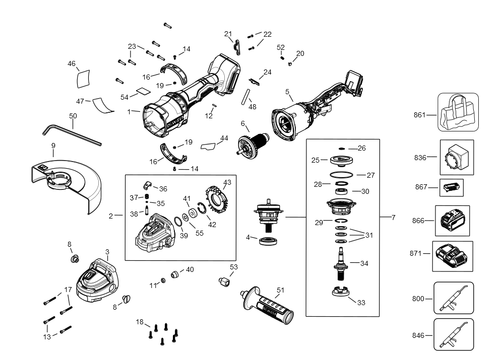 Exploded Diagram A Diagram and Parts List for DCG440X2 Type 1 DeWALT Angle Grinder