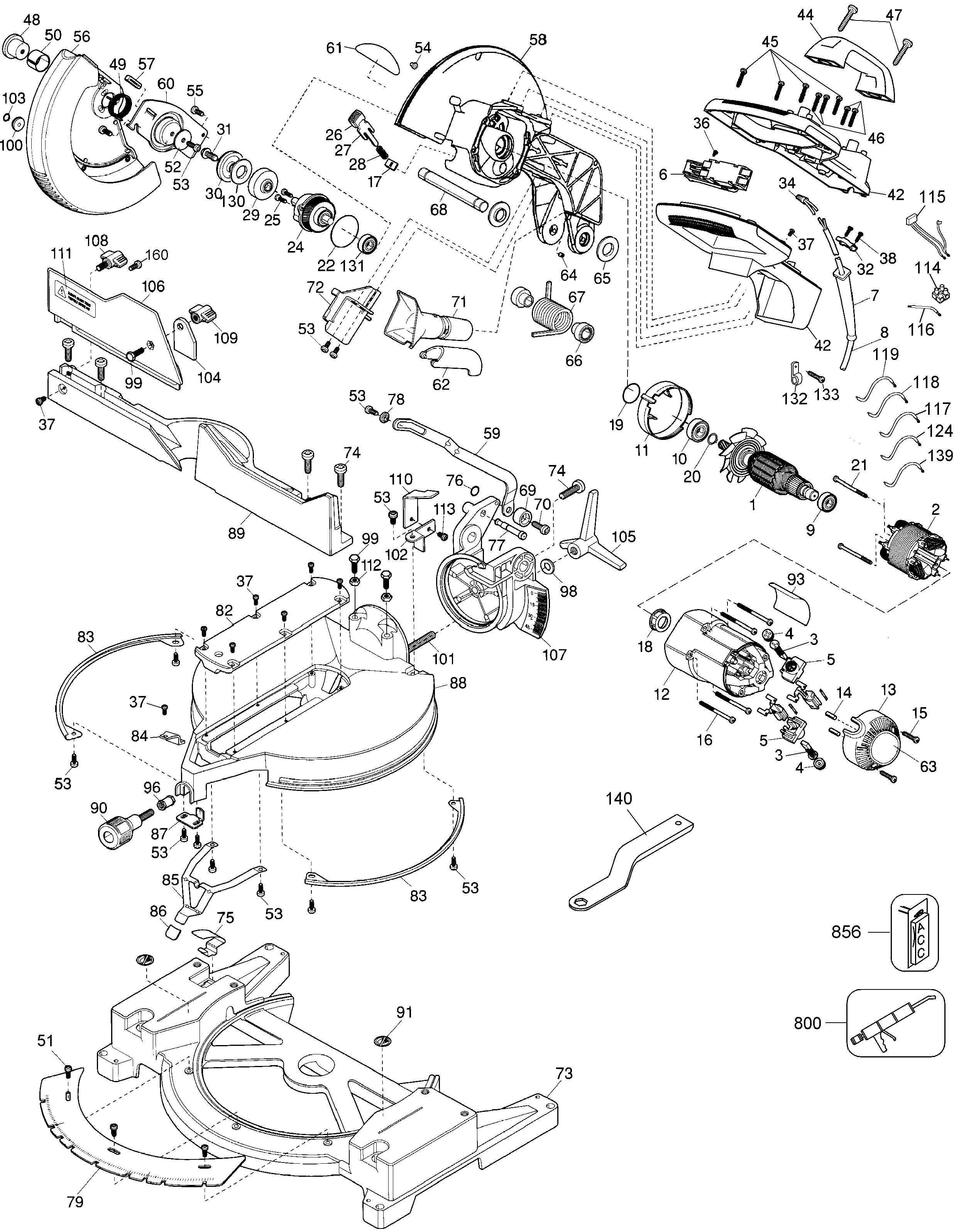 Page A Diagram and Parts List for DW705-B2 5 DeWALT Miter Saw